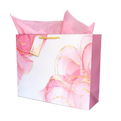 Image of Flora Paperbags - Gift Bags - Paper Bags for Return Gifts - Paper Gift Bag - Paper bags Gifting for Weddings, Birthday Size-30X23X9CM ((pack of 10), Large - Ombre Pink)