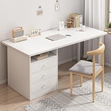 Computer Desk with Drawers, Writing Study Desk with Non-Slip Foot Pads, Bedroom Table with Thick Legs, for Home OfficeSize100x50x76cm,ColorWhite