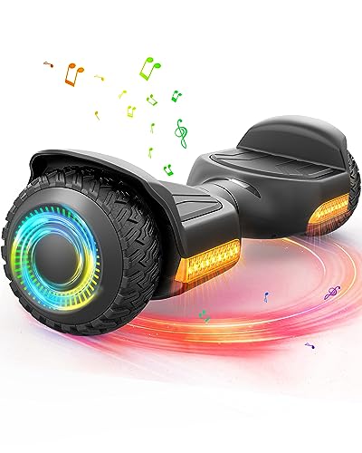 Gyroor G13 Hoverboard for Kids Ages 6-12 & Adults, All-Terrain Self Balancing Scooter with Dual 250W Motors, 7.75 MPH, 6.5" Off-Road Tires, Climb 15° Slopes, Built-in Music Player, LED Lights, UL2272 Certified, 176 lbs - Black