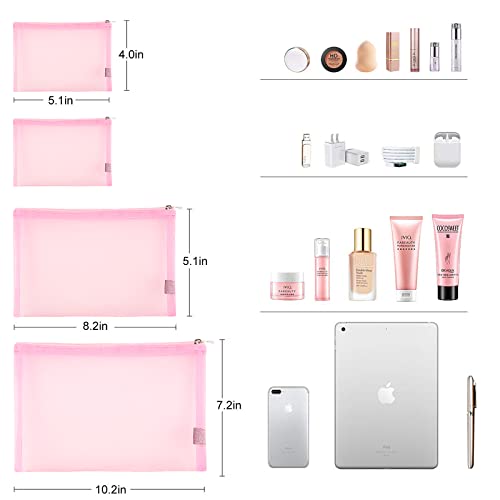 EASYFUN Mesh Pouch, Make up Bag with Zipper Cosmetic Organizer Pouch for Daily or Travel to Keep Small Items, 4 PCS Pink by EASYFUN - Used condition - Image 2