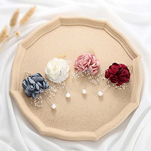 Latious Wedding Satin Flower Boutonniere White Groom Rose Buttonholes Men's Boutineer Suit Decoration Party Prom Anniversary Accessories For Bridegroom And Best Man (White) #TOP3