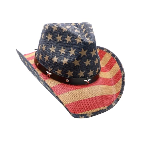 Image of Mens Straw Cowboy Hat Unisex Western Beach Sun Hat for Men Women Wide Brim Fedora Hat Cowgirl Hats Summer Panama Hat