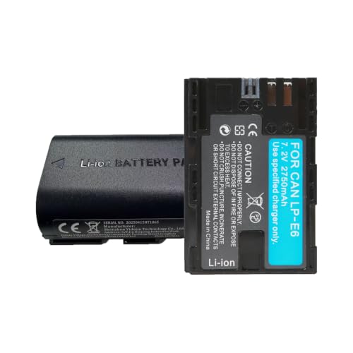 YUEFANSEN 2 batteries LP-E6 LP-E6N LP-E6NH Compatibles avec Canon EOS R6 | R6 Mark II R5 R7 R6 5D Mark IV 6D Mark II 90D 80D R5 C 5D Mark III 70D 7D Mark II 6D 5D Mark II 60D 5DS R 7D 60Da XC15 XC10