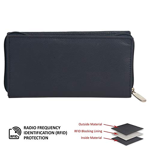 Leatherboss Genuine Leather Slim Checkbook Zipper Cover Holder For Men Women, Black #TOP4