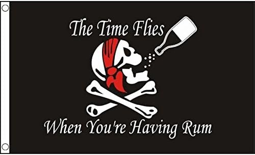 AZ FLAG, Pirate Time Flies When You Have Rum Flag, 2x3 Ft, 100D Polyester Pirates Banner with Two Metal Grommets