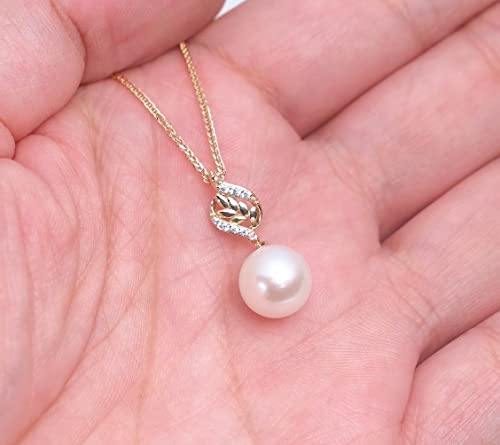 SISGEM 14k Gold Natural Diamond Leaves Freshwater Cultured Pearl Necklaces for Women with 14kt Gold Wheat Chain, 16-18 Inches4