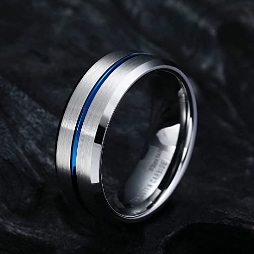 Image of King Will Tungsten Carbide Wedding Band for Men Women-6 /8 /10mm Width Multicolor Available with Grooved Center Wedding Ring Suitable for Work, Gym Comfort Fit Size 4-16