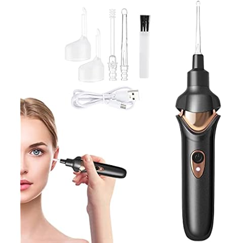 Awmark Ear Wax Removal Kit with LED Lights, Ear Cleaner Tool USB Charging, Vibration Painless Ear Wax Remover, Comfortable Spiral Tweedy Ear Wax Suction Remover for Kids Adults(black) Cover