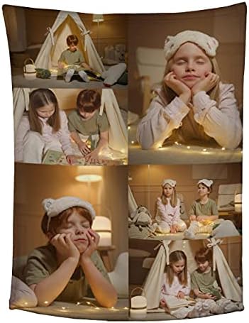 MLMYH Custom Blanket, Personalized Throw Blanket, Customized Blankets with Photo Text Collage, for Family Friends Kids Birthday Wedding Christmas Personalized Gifts, 8 photos 80x120cm