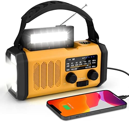 SprGri Weather Radio, 10000mAh Emergency Solar AM/FM/NOAA Radio, Rechargeable, Portable Hand Crank Dynamo Radio, with LED Torch, Reading Lamp, USB Phone Charger, SOS Alarm, for Outdoor Camping Hiking