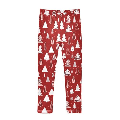 CaTaKu Girls Leggings Red Christmas Tree Leggings for Girls Kids Athletic Workout Yoga Pants Size 4-10T