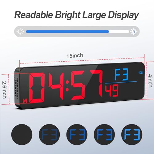 ANJANK 15" Large Gym Timer, LED Digital Wall Clock with Seconds, Timing for Workout, Interval & Rounds, Countdown/Up/Stopwatch/12-Level Volume, Remote Control for Home, Garage, Gym, Crossfit, Fitness by ANJANK - Image 2