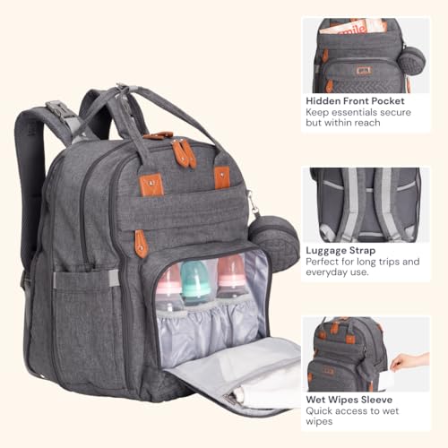 image for BabbleRoo Extra Large Diaper Bag Backpack, Expandable Baby Bag with Up
