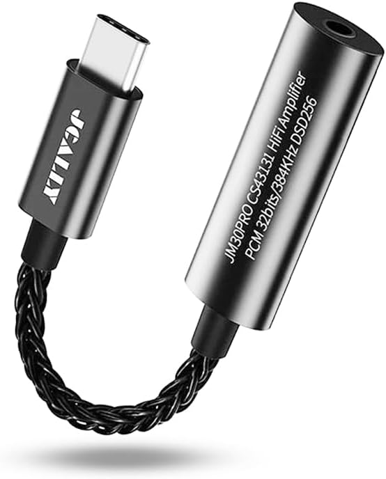 JCALLY JM30 PRO Portable DAC & Amp Dongle, Cirrus Logic CS43131 & SAVITECH SA9123L Chip, Type C Male to 3.5mm Female Digital Audio PCM 32bits/384KHz TID Certified (Type C to 3.5mm (Blk))