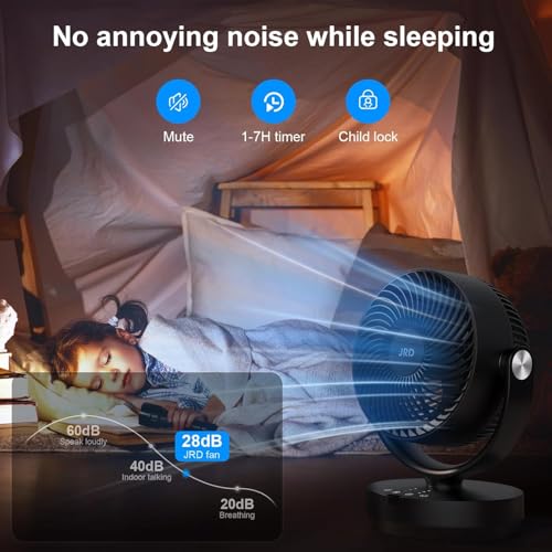 JRD 13 lnch 28dB Quiet Desk Fans for Bedroom, Room Fan with Remote,90 Oscillating Table Fan,120° Adjustable Tilt,3 Speeds, 7H Timer for Whole Room Home Office Living Room — view 4
