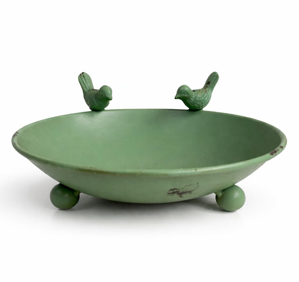 Bain d'oiseaux vert feuille en métal pour la décoration de jardin et balcon