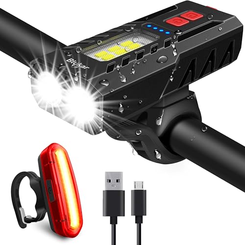 Blukar Luz Bicicleta LED, Super Brillante Recargable USB, Impermeable Luces Delanteras y Traseras, Luces Seguridad Noche para Ciclismo