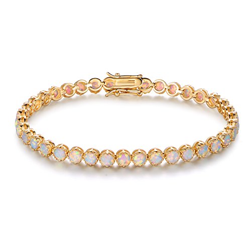 Barzel 18K Gold Plated Created Opal Tennis Bracelet Crown for Women (Gold)