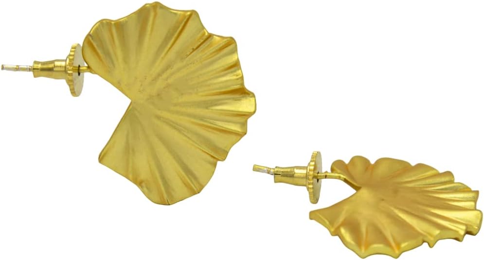 DeKulture Handcrafted Lotus Leaf Gold Plated Brass Stud Earring Jewelry For Women