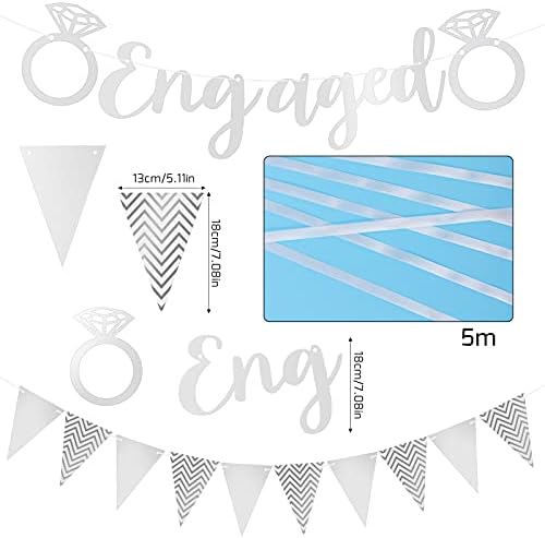 ALTcompluser Silver Engagement Banners, 2 Pcs Glittery Engaged Bunting Party Props for Wedding and Proposal Engagement Party Decoration(Silver)