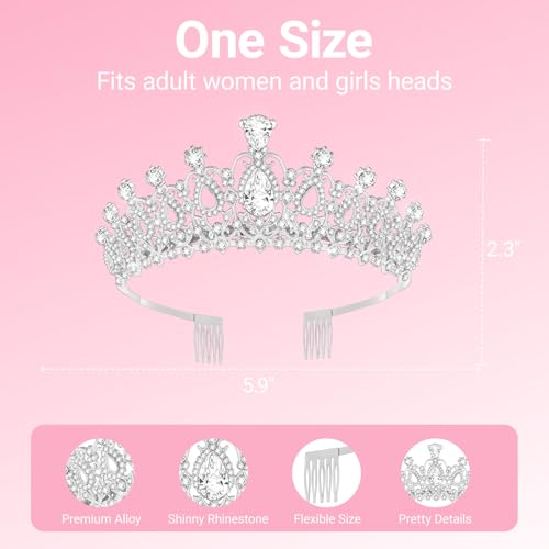 Tiara Crown for Women, Headband Hair Accessories for Birthday Wedding Party Costume Silver