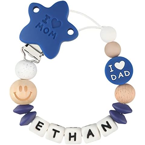 Personalized Pacifier Clip with Name for Baby Boys Girls Customized Paci Leash Binky Chain Holder(Navy Blue) Cover