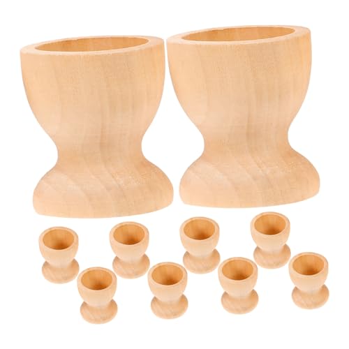 Unomor 10Pcs Wooden Egg Holder Natural Wood Egg Cups for Kitchen Dining Decorations Egg Tray for Stacking and Imagination Activities