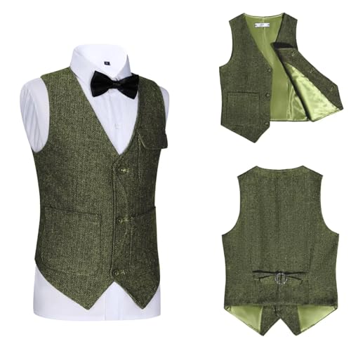 Image of Retro Boys Tweed Vest for Kids Formal Dress Herringbone Suit Vest for Toddler Boy Wedding Waistcoat