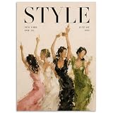 Fashion Style Canvas Wall Art, Trendy Party Women with Cocktail Dancing Poster, Chic New York Magazine Cover Print, Groovy Whiskey Girl Wall Decor for Bar Bart Pub Bedroom 12x16in Unframed