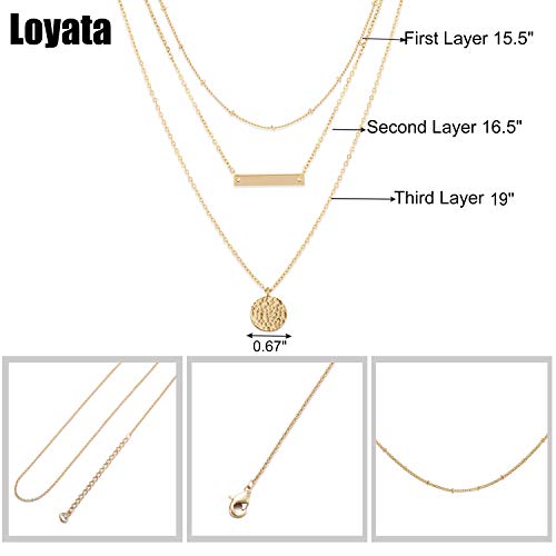 Loyata Dainty Layered Choker Necklace 14K Gold Plated Bar Coin Charm Pendant Neckalce Handmade Multilayer Choker Necklaces For Women #TOP4