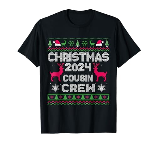 Christmas 2024 Cousin Crew Xmas Lights Santa Hat Pajamas T-Shirt
