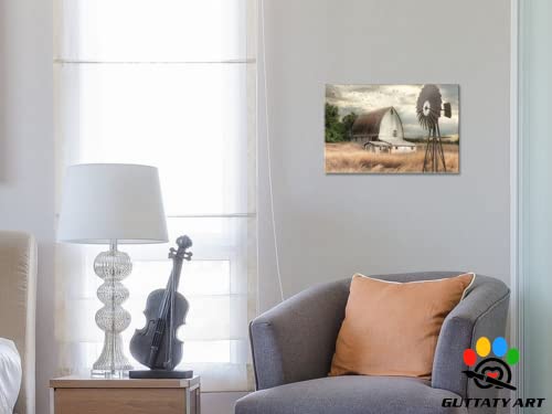 Guttaty Farmhouse Wall Art - Old Barn And Windmill Canvas Art Print | Vintage Rustic Art Pictures For Living Room Wall Decoration | Country Wall Decor 18X24 Inches Framed Artwork #TOP3