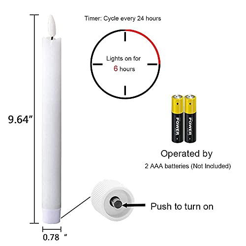 Image of Wondise White Flameless Taper Candles with Timer, 6 Pack Battery Operated LED Flickering Real Wax Candle for Christmas Thanksgiving Wedding Decorations