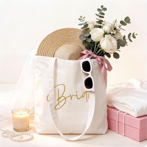 Image of LADY & HOME 6pcs Bachelorette Party Tote Bag, Bride Bridesmaid Cotton Tote Bag for Wedding Gifts
