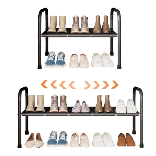 kayjaent 2 Tier Expandable Shoe Rack,Adjustable Shoe Shelf Storage Organizer Metal Free Standing Shoe Rack for Entryway Closet Doorway
