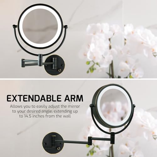 OVENTE Wall Mounted Lighted Makeup Vanity Mirror, 9" Hard Wired Double Sided 1X/7X Magnifying Bathroom Mirror, Dimmable LED Lights, 360° Rotation and 14" Extendable Arm, Rubbed Bronze MPWD3185BZ1X7X by OVENTE - Image 7
