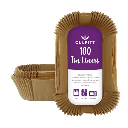 Culpitt 2lb Loaf Tin Liners, 100 Pack, Non-Stick Siliconised Greaseproof Paper For Baking Bread and Cakes, Air Fryer Liner, Made In The UK