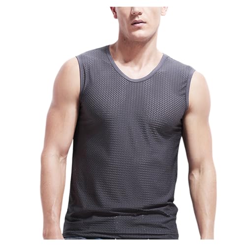 Camiseta regata masculina de malha respirável, secagem rápida, ajuste muscular, cor lisa, sem mangas