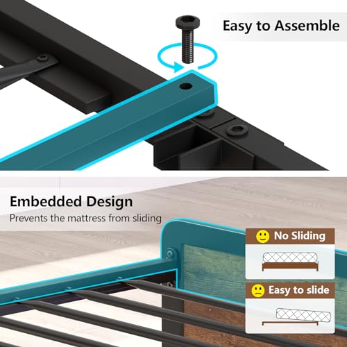 CSZZD King Size Bed Frame and Storage Headboard, LED Bed Frame with USB Charging Station, Metal Platform Bed Frame King with Hidden Storage Space, No Box Spring Needed, Vintage Brown - Thumbnail 6
