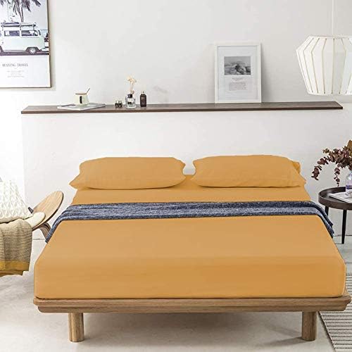 Image of YRM Bedding's - Egyptian Cotton Bedsheet 400-TC Premium Hotel Quality 1 Bedsheet (82x102) + 2 Pillow Covers (18x28) - (Full Size, Gold Yellow Color)