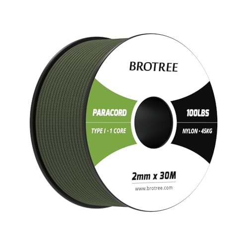 Brotree Paracord 2mm 30M 100% Nylon Seil Schnur mit 1 Kern Typ I für Outdoor, Armband, DIY - 45kg Bruchlast (Armee Grün)