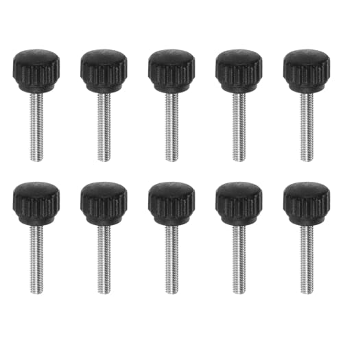 Image of sourcing map 10pcs Knurled Clamping Knobs Thumb Screws M4 x 20mm Metric Male Thread 13mm Matte Plastic Head 304 Stainless Steel Stud Hand Threaded Knob Thumbscrew Handle, Black