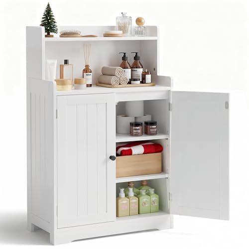 Gizoon 40" H Bathroom Storage Cabinet, Freestanding Organizer with 2 Doors, 2 Adjustable Shelves, Floor Pantry Cabinet for Dining Room, Kitchen, Living Room, Hallway, White
