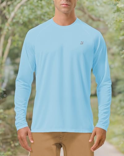 Image of Roadbox Mens UPF 50+ UV Sun Protection Shirts Outdoor Long Sleeve SPF Rash Guard for Fishing Hiking Swimming Running