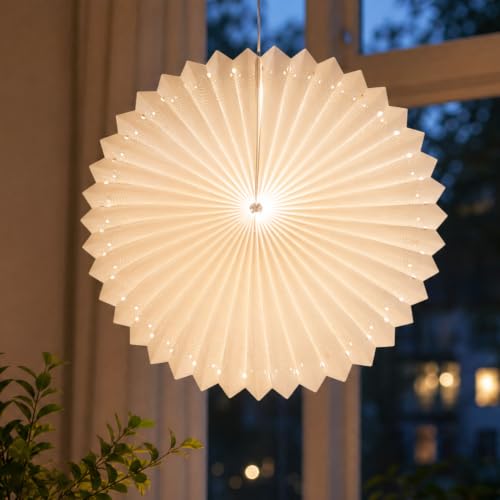 Hellum Sunny Lampion, Linterna de Papel Blanca con Bombilla LED, Casquillo E14, Linterna de Papel para interior, Ø 40cm, Decoración Fiesta Boda, Decoración Ventana 523560
