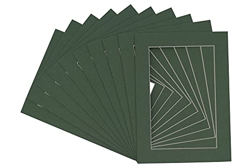 Pack of TEN 11x14 Mats Bevel Cut for 9x12 Photos - Acid Free Hunter Green Precut Matboards For Pictures, Photos, Framing - 4-ply Thickness