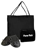 Solemates Purse Pal Foldable Bowed Ballet Flats w/Expandable Tote Bag for Carrying Heels (Medium (7-8.5), Black)