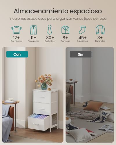 Miniatura 4 de Songmics Cómoda, 3 Cajones De Tela, Acero, Mdf, Tela No Tejida, Para Dormitorio, Armario, Pasillo, Salón, Blanco Nube Y Blanco Nieve Lgs313wh01