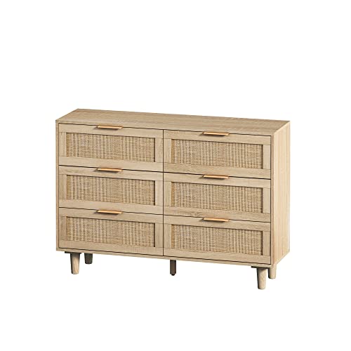 Jiejiegao Rattan Dresser Rattan Cabinet With 6 Drawers, Bedroom Dresser Wood Cabinet With Ample Storage Space, Bedside Table For Nursery/Kid Bedroom/Living Room/Hallway (Natural) #TOP3