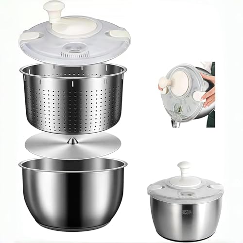 Centrifugador de ensalada de acero inoxidable de 6 litros, escurridor de lechuga multiusos, lavadora de frutas, lavadora de verduras, colador, secador de ensalada, limpiador de frutas con salida de